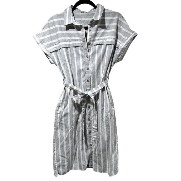 Polagram cotton button down midi dress with a striped pattern - Picture 1 of 8